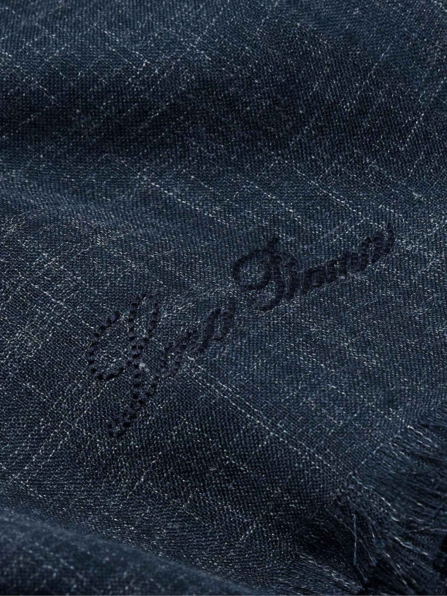 Mitoku Logo-Embroidered Slub Silk and Linen-Blend Scarf Blue - 3