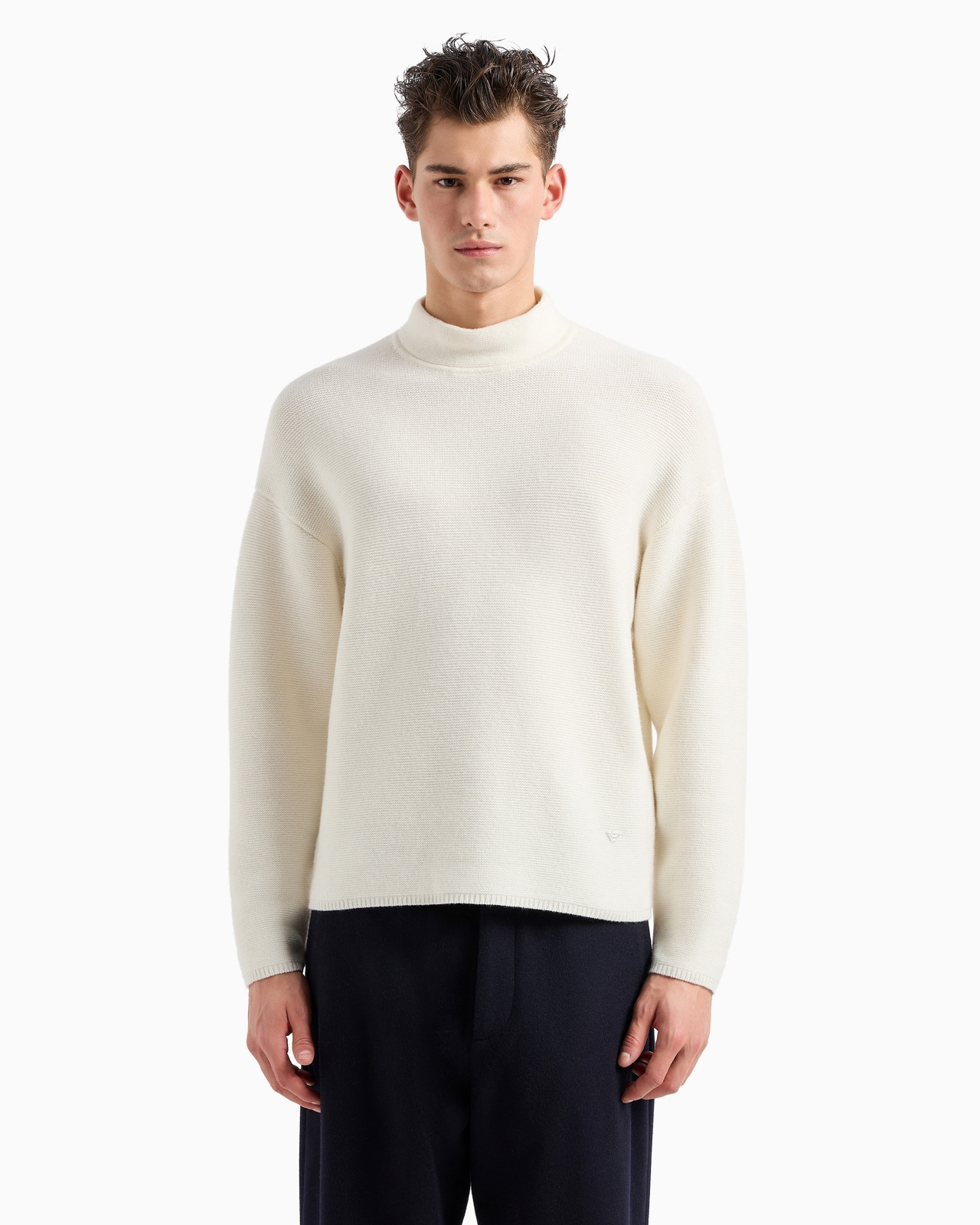 Mock-neck jumper in virgin wool with a micro-textured weave - 2