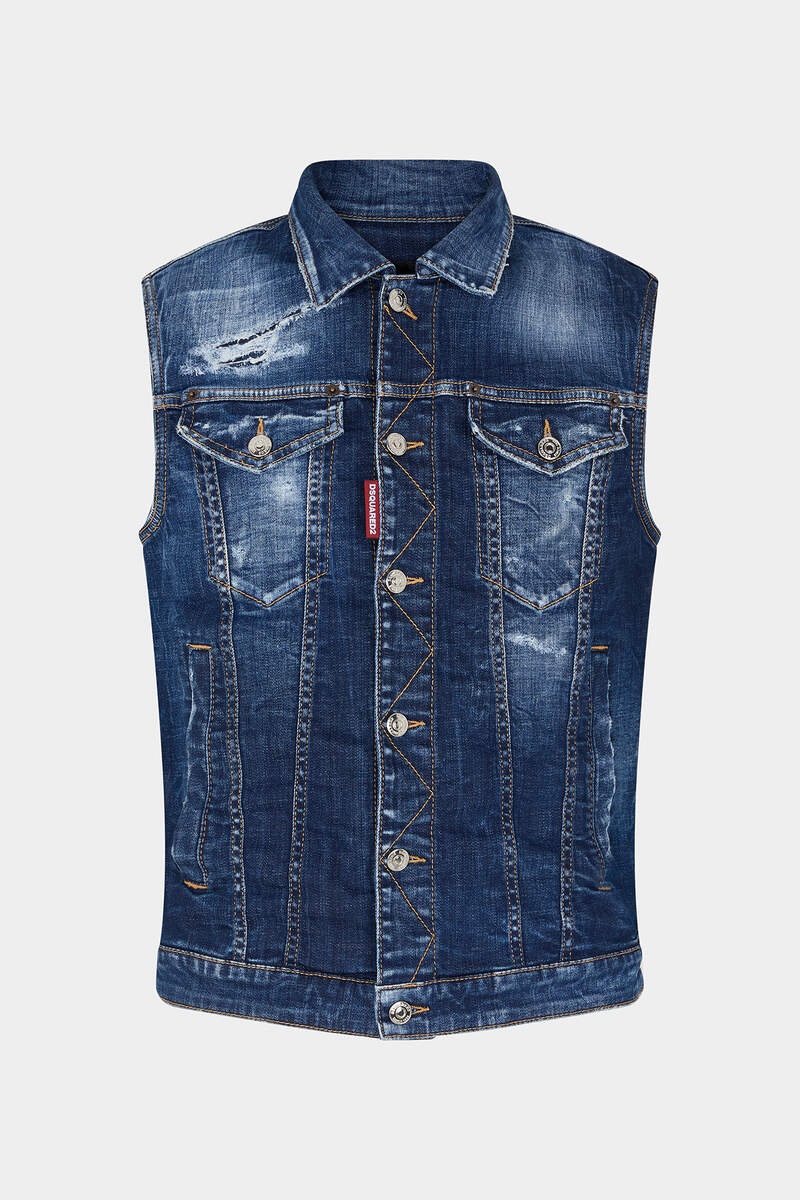 MEDIUM RED SPOTS WASH DAN JEAN VEST - 5