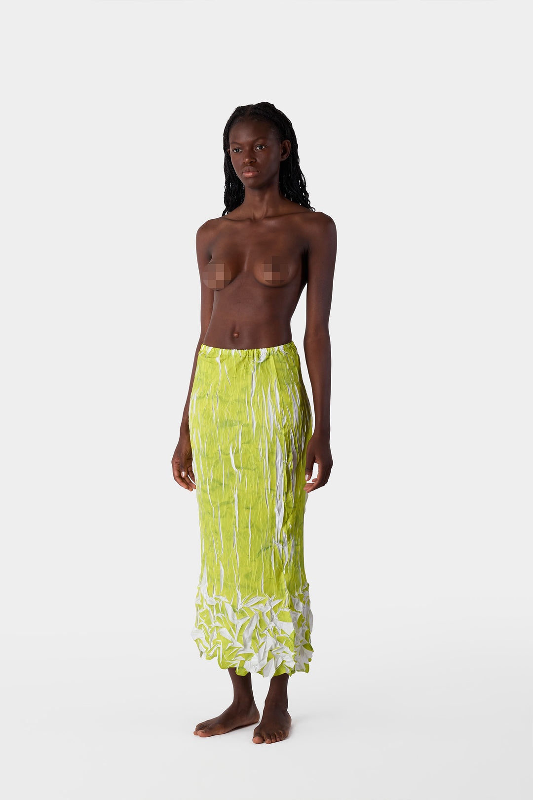 PLEATED SKIRT / green wrinkled print - 3