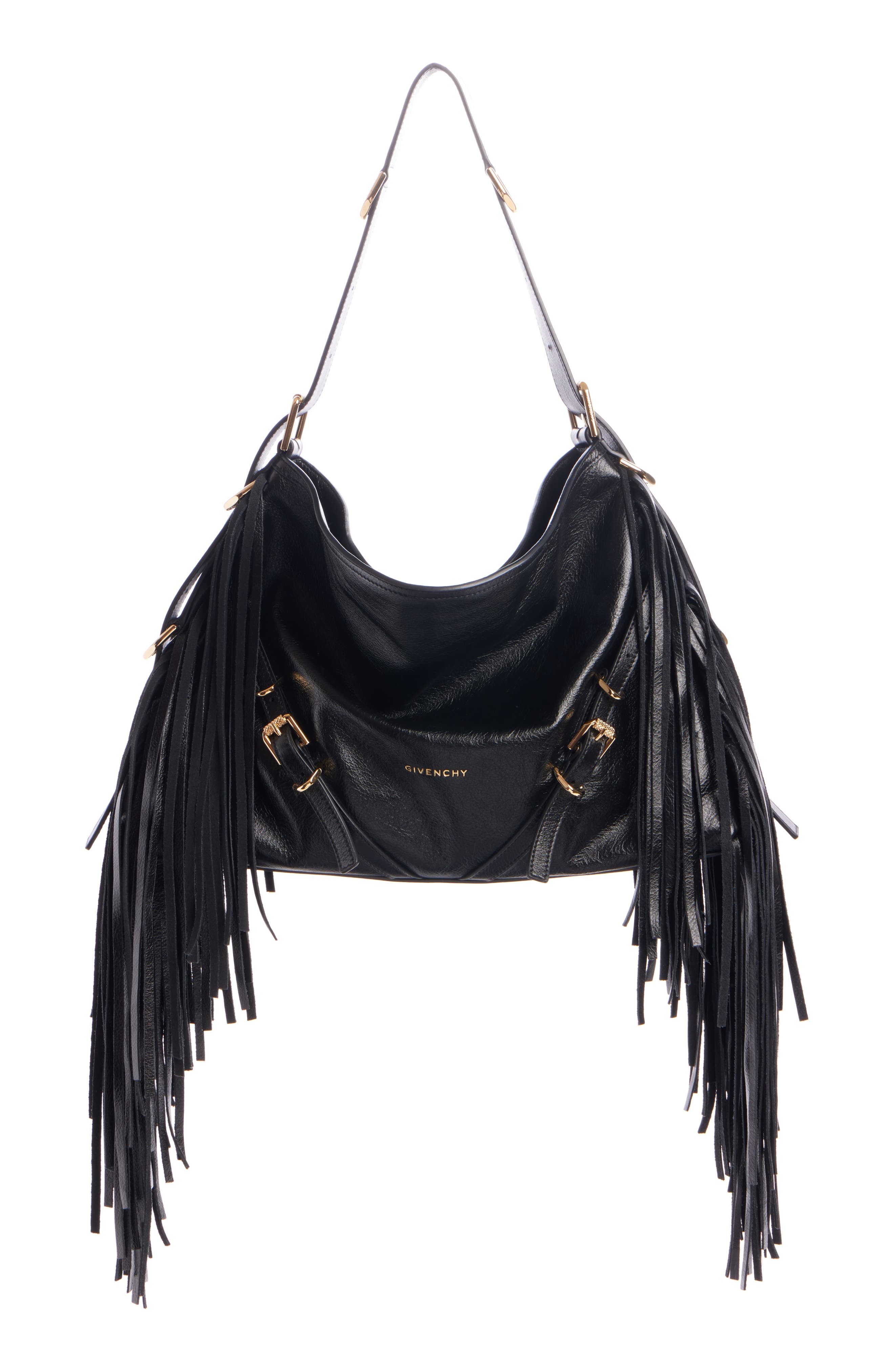 Givenchy Medium Voyou Fringe Leather Hobo Bag in 001-Black at Nordstrom - 1