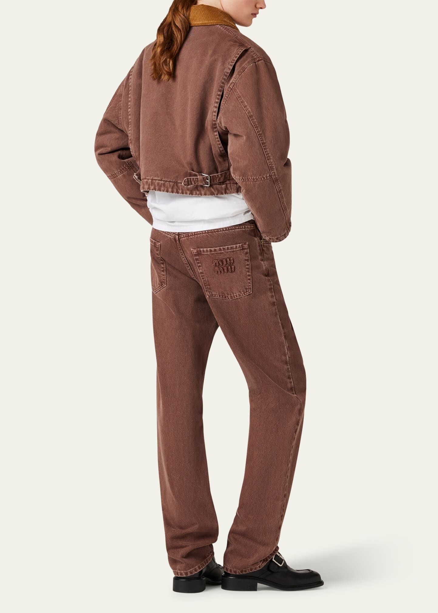 Zip-Up Corduroy Collar Crop Padded Bomber Jacket - 3