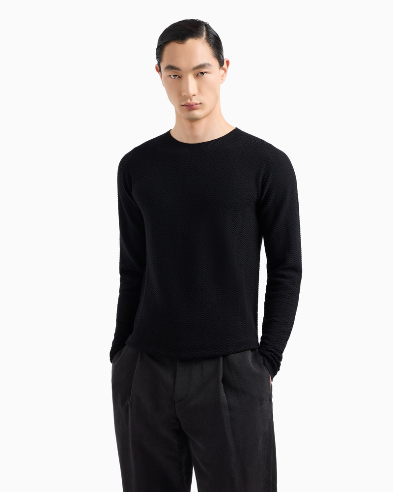 GIORGIO ARMANI CHEVRON VIRGIN WOOL, CREW-NECK JUMPER outlook