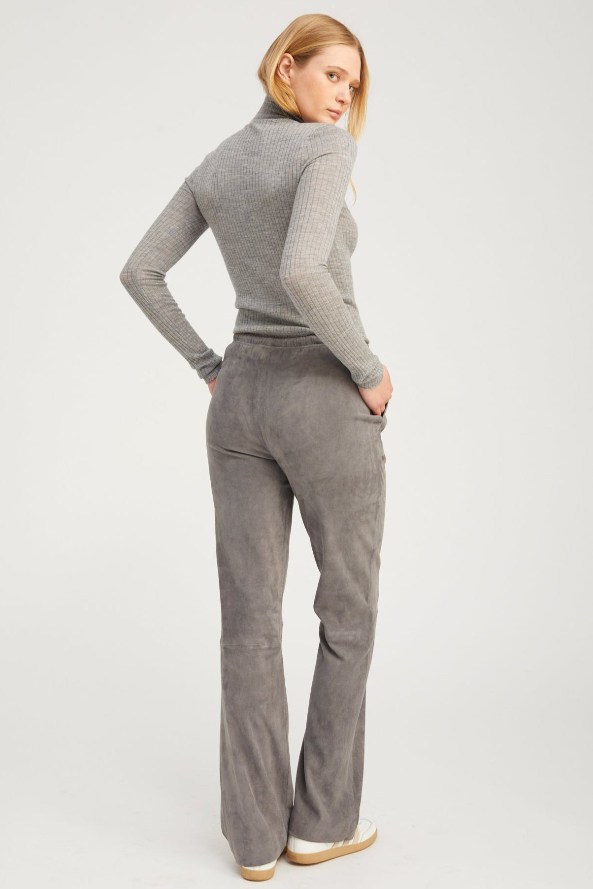 GREY SUEDE STRAIGHT LEG PANTS - 3