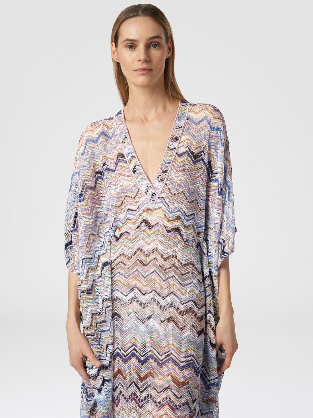 Long cover up kaftan in zigzag viscose with lurex - 4