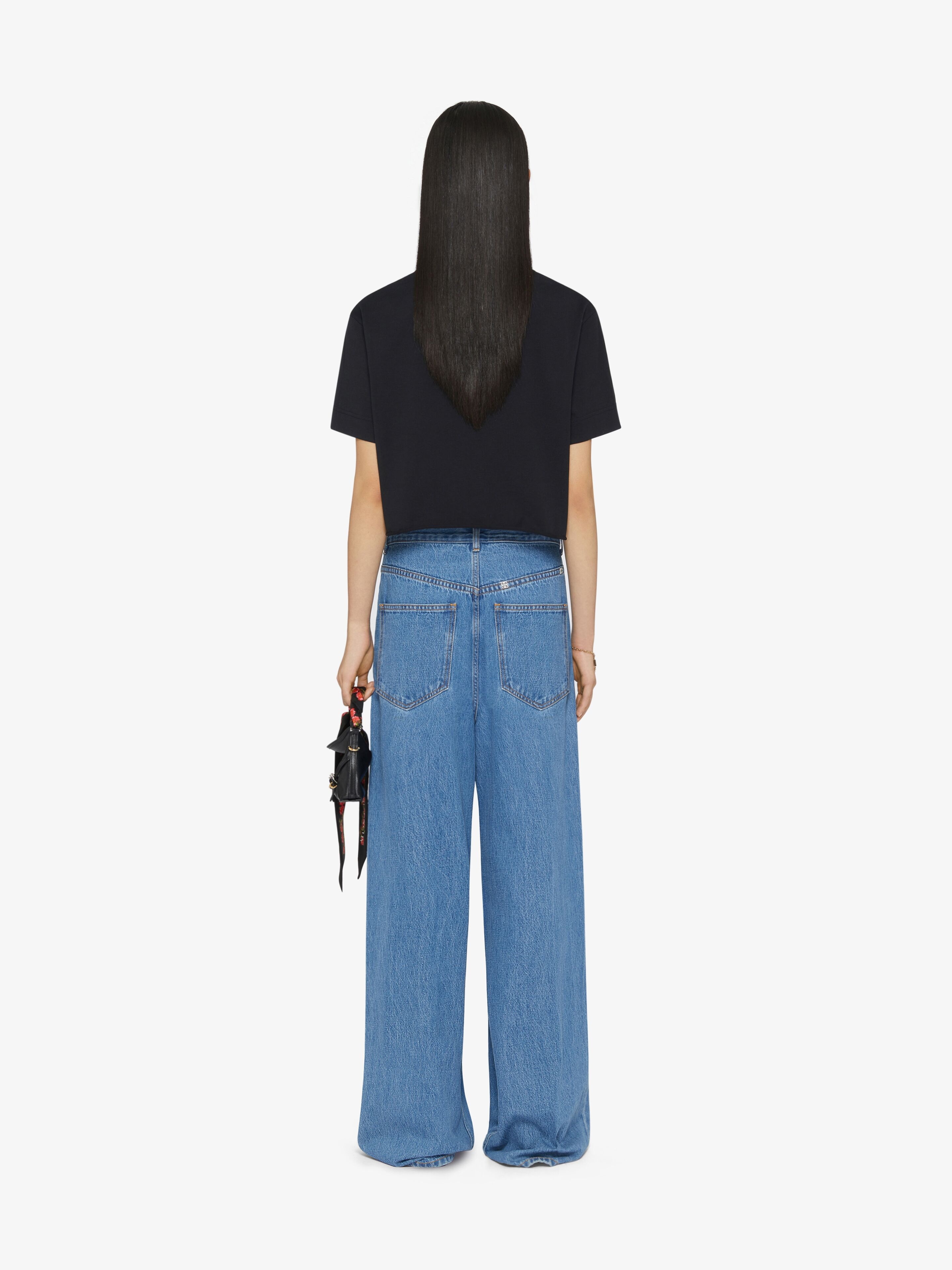 GIVENCHY CROPPED T-SHIRT IN COTTON WITH ROSES PRINT - 3