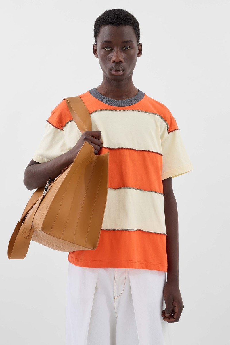 SUNNEI STRIPED T-SHIRT W/ CUTS / off white & orange outlook