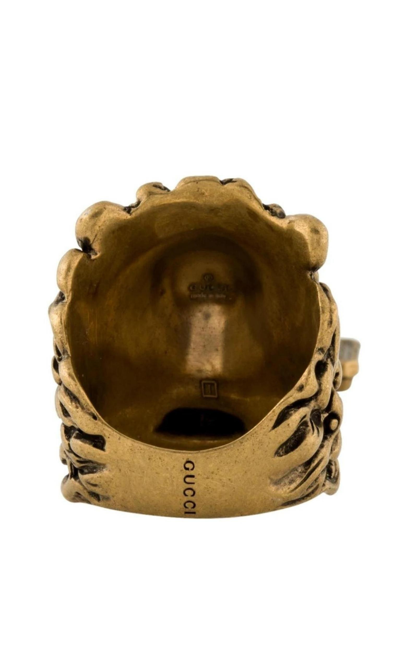 Lion Head Cross Charm Ring - 5