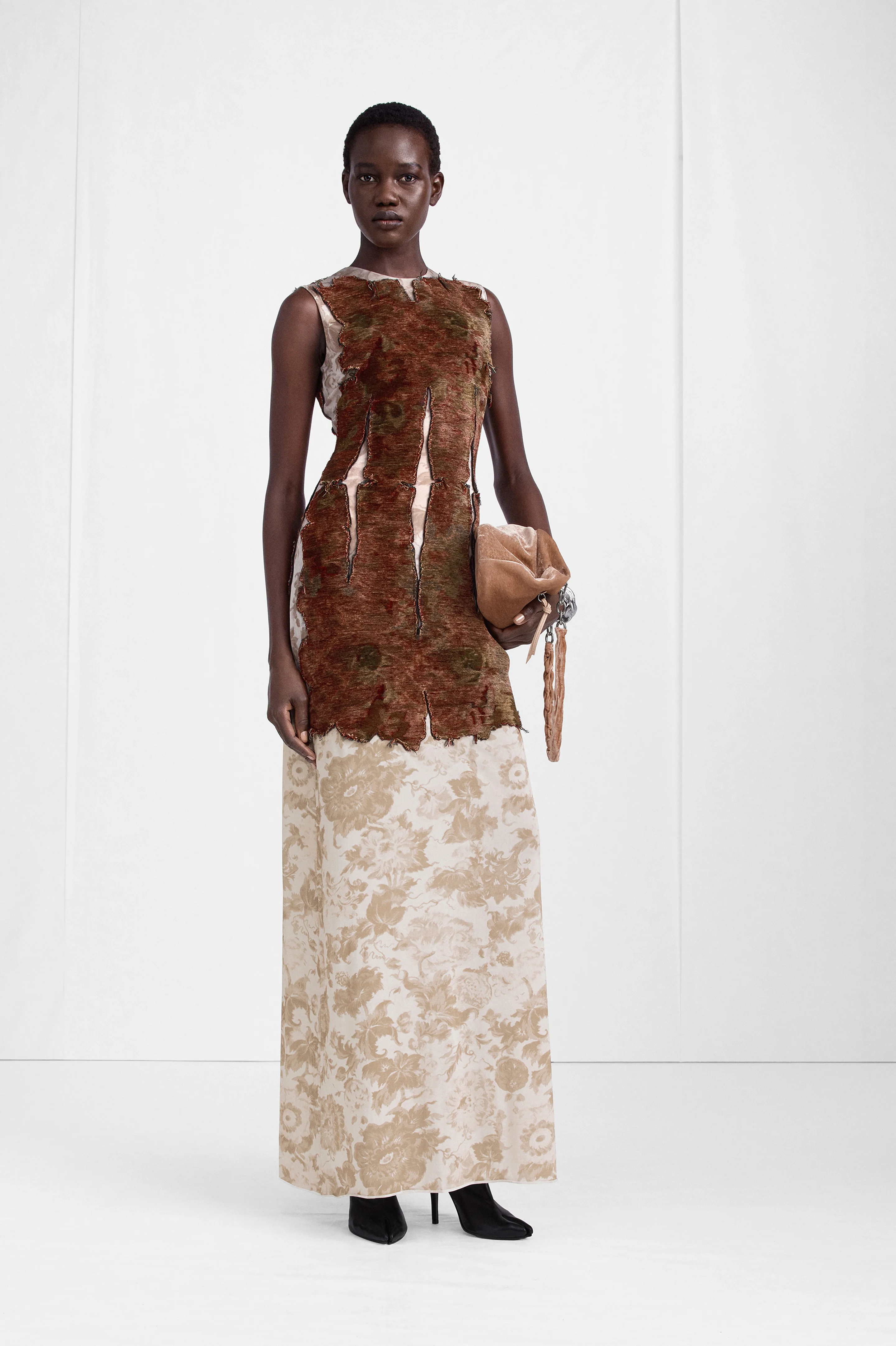 Slashed Velvet Floral Maxi Dress - 1