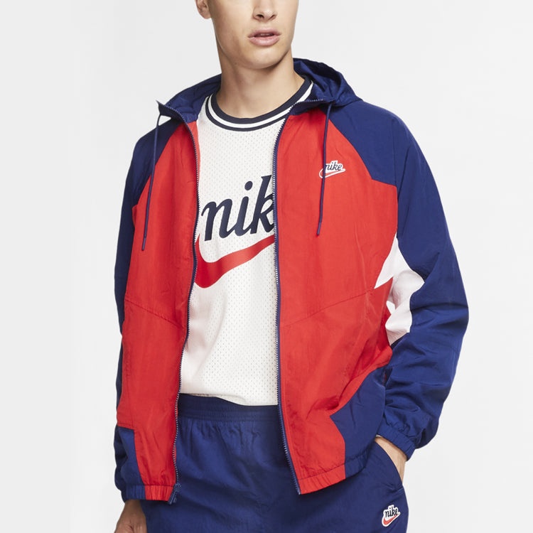 Nike Sportswear Heritage Windrunner Splicing hooded Woven Logo Jacket Red Blue Redblue CJ4359-657 - 4