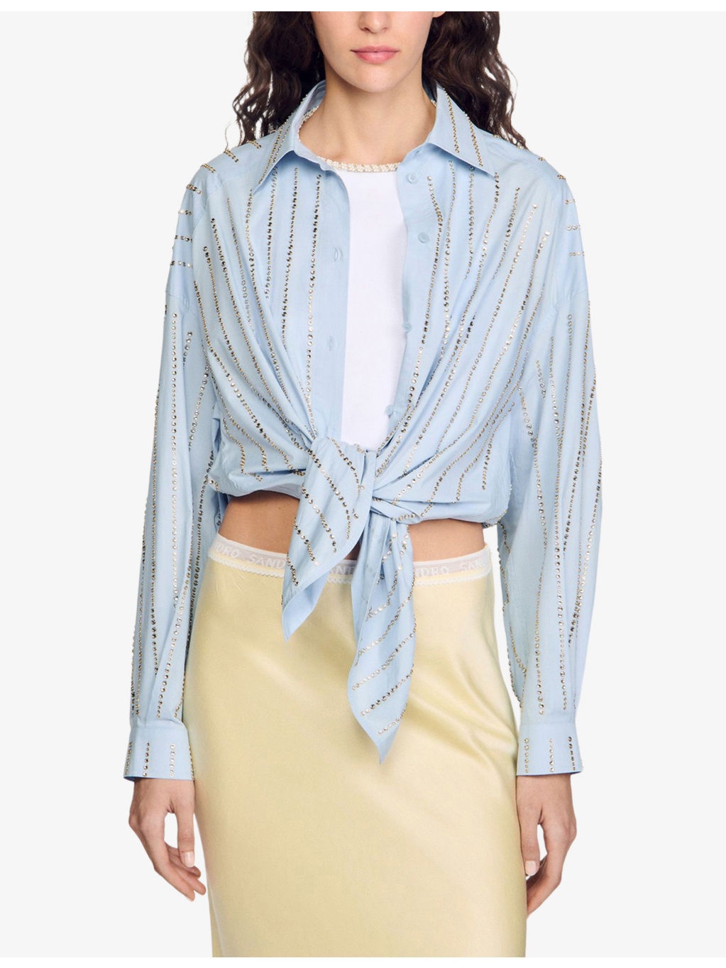 Embellished Tie-Front Cotton Shirt - 5