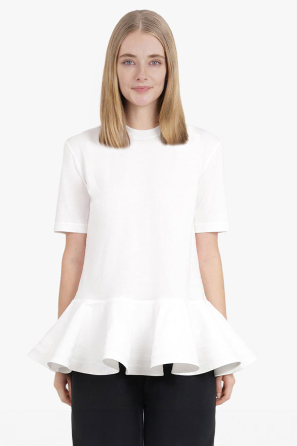 LOOSE FIT PEPLUM FLARE HEM T-SHIRT | WHITE - 3