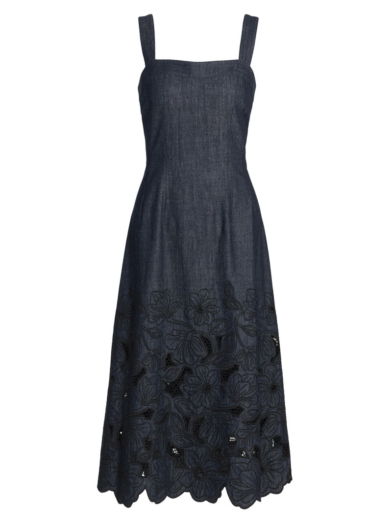Women's Rosaura Floral Laser-Cut Midi-Dress - Indigo Rinse 1