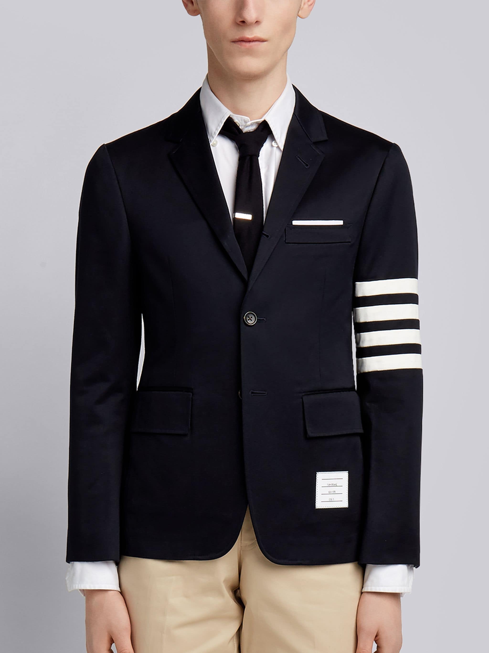 Navy Cotton Unconstructed Single Breasted 4-Bar Classic Jacket - 1