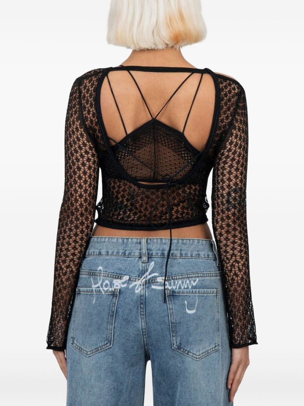 sun-embellished mesh top - 3