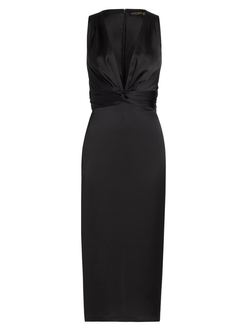 Women's Talon Satin Plunge Midi-Dress - Black 1