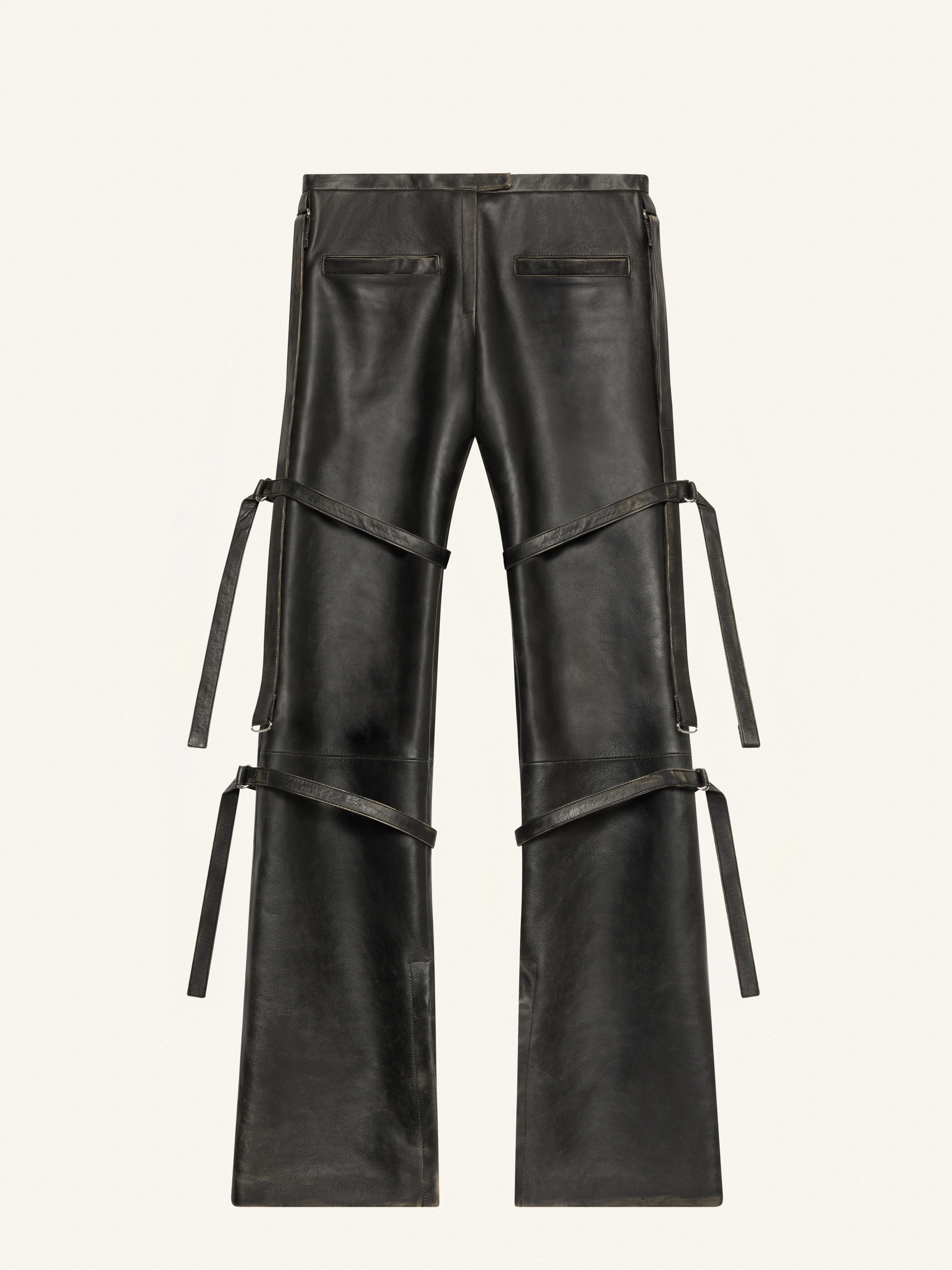MULTI-STRAPS PATINATED LEATHER BOOTCUT PANTS - 1