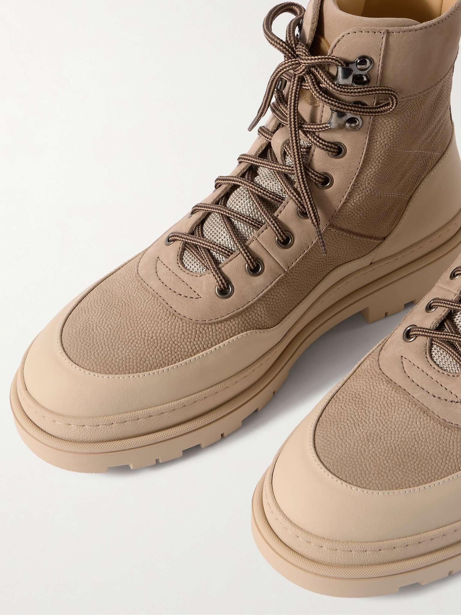 Rubber and Leather-Trimmed Pebble-Grain Nubuck and Mesh Hiking Boots - 4