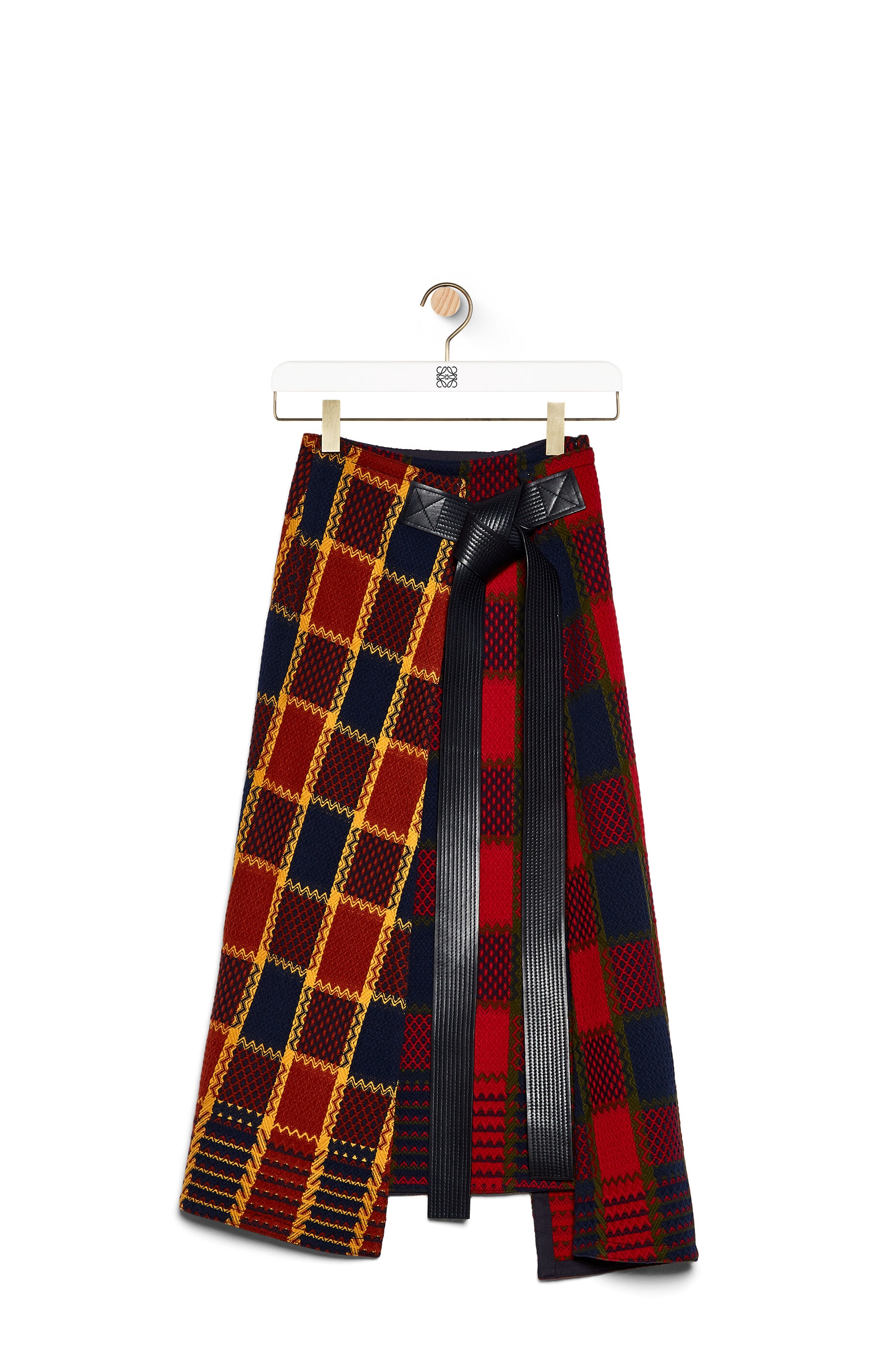 Wrap skirt leather belt in check wool - 1