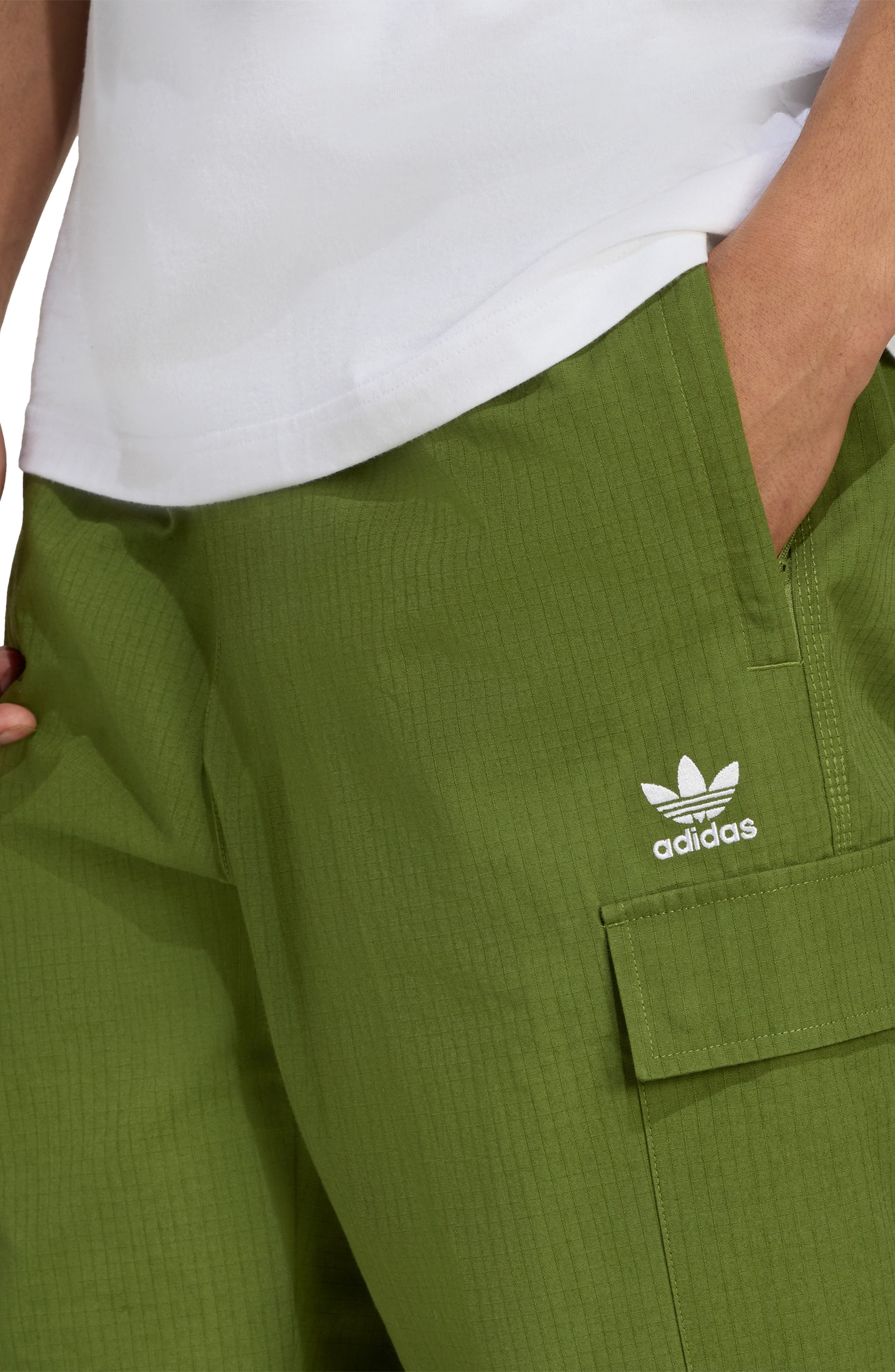 adidas Trefoil Essentials Cotton Ripstop Cargo Pants in Olive at Nordstrom - 3