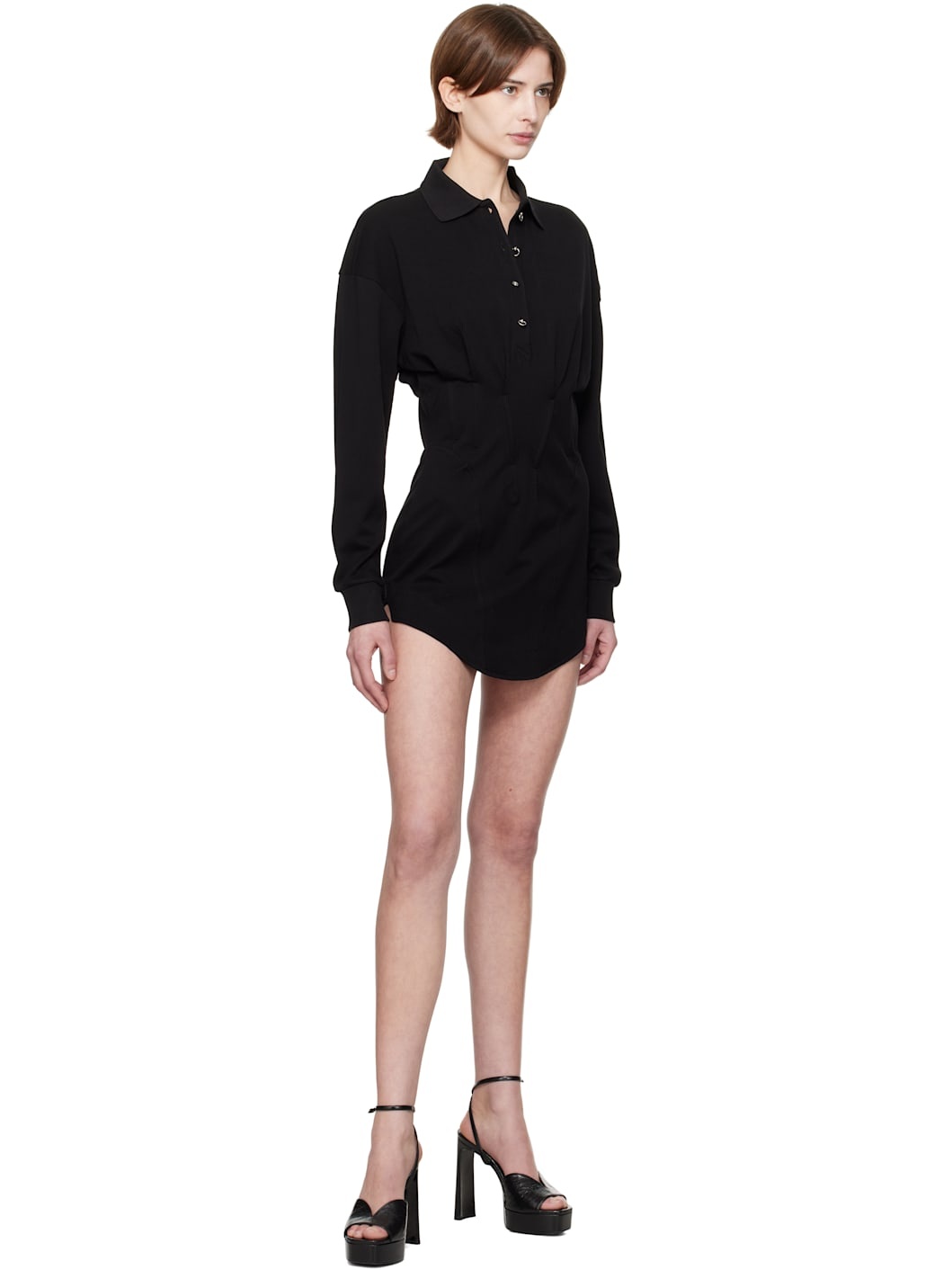 Black Corseted Polo Minidress - 4