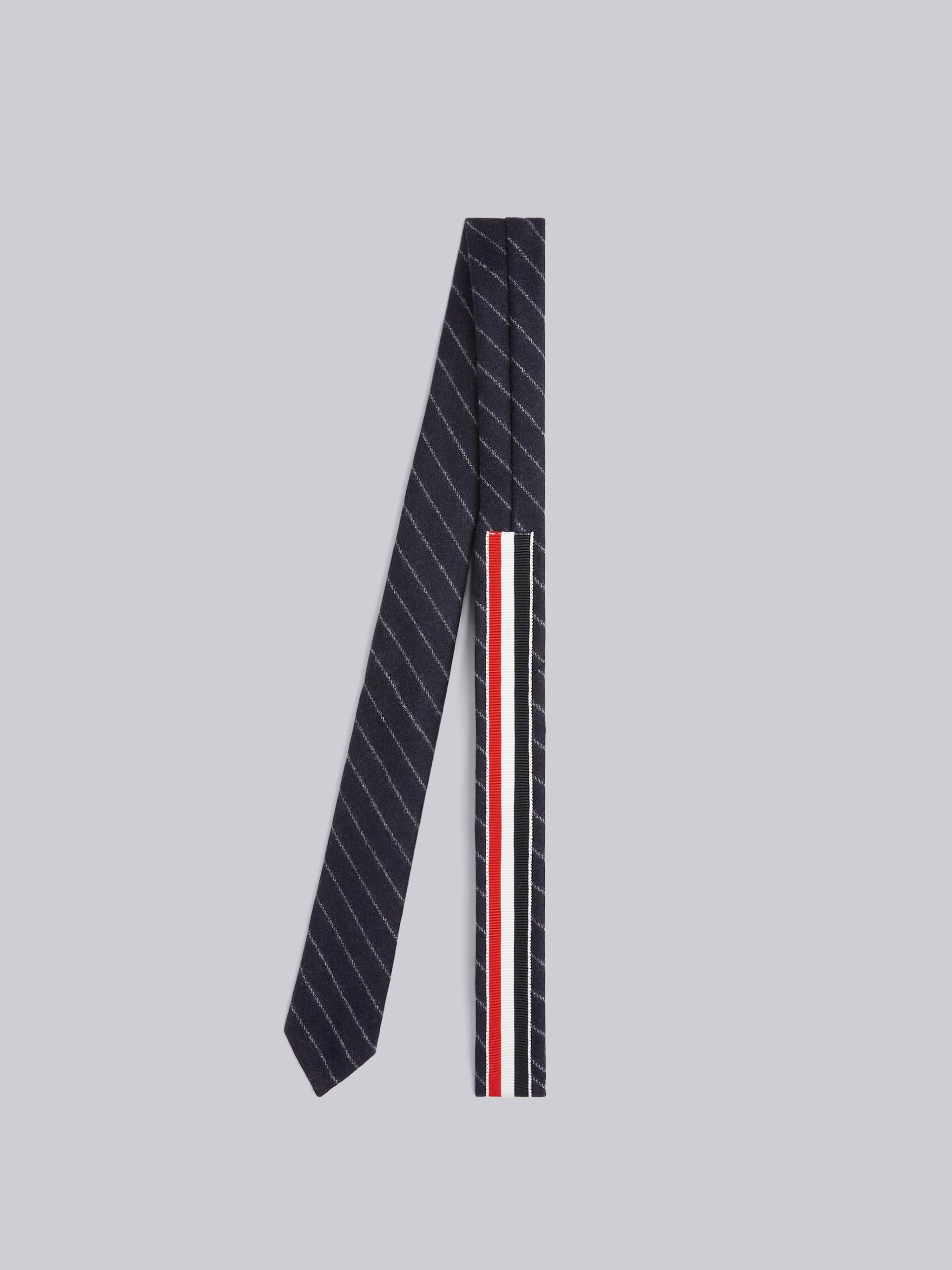 Navy Wool Flannel Tonal Ground Chalk Stripe Classic Tie - 3