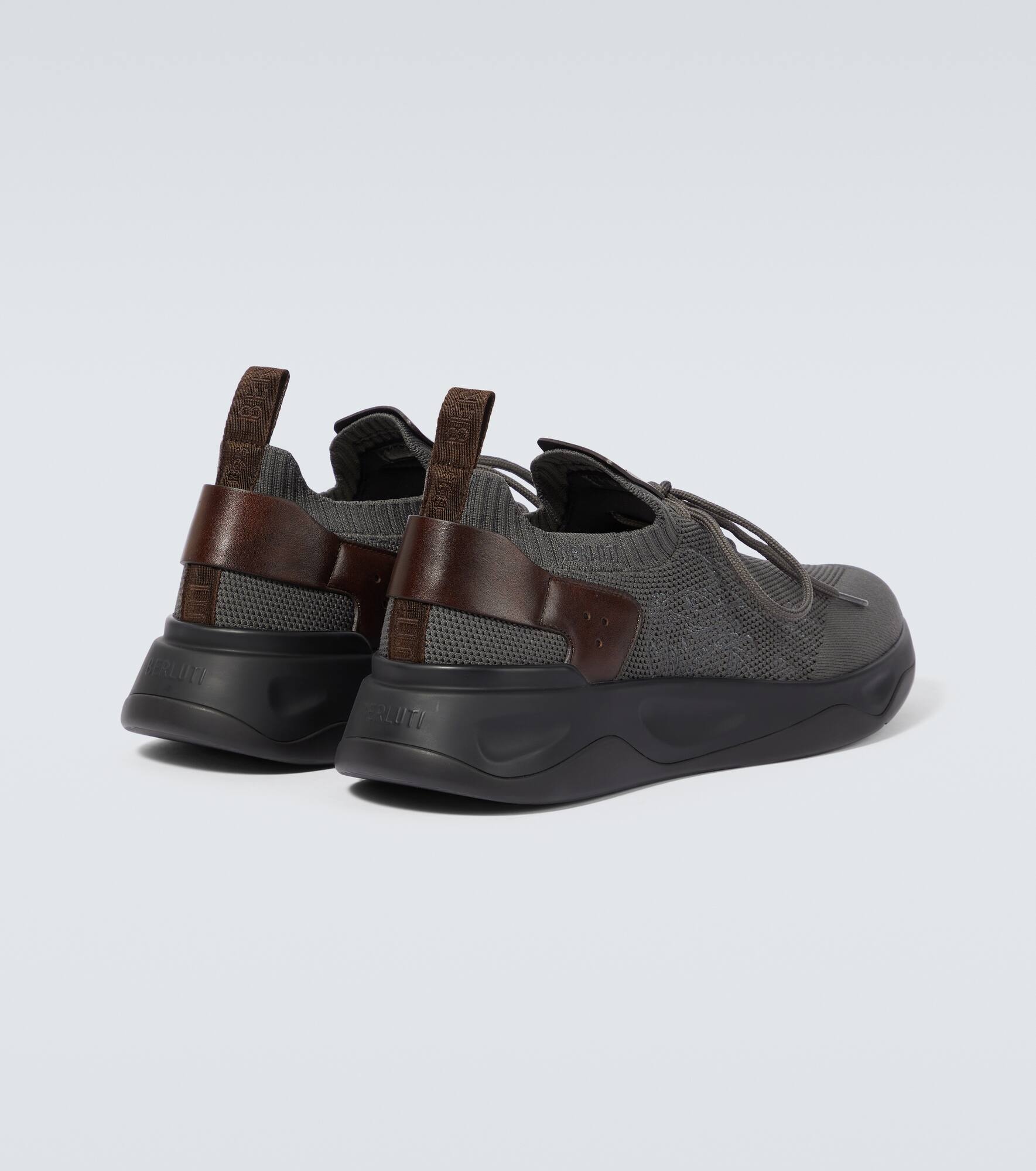 Embroidered leather-trimmed sneakers - 6