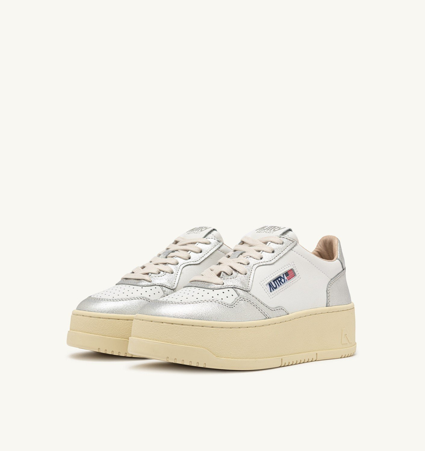 MEDALIST PLATFORM SNEAKERS IN WHITE AND SILVER LEATHER - 2