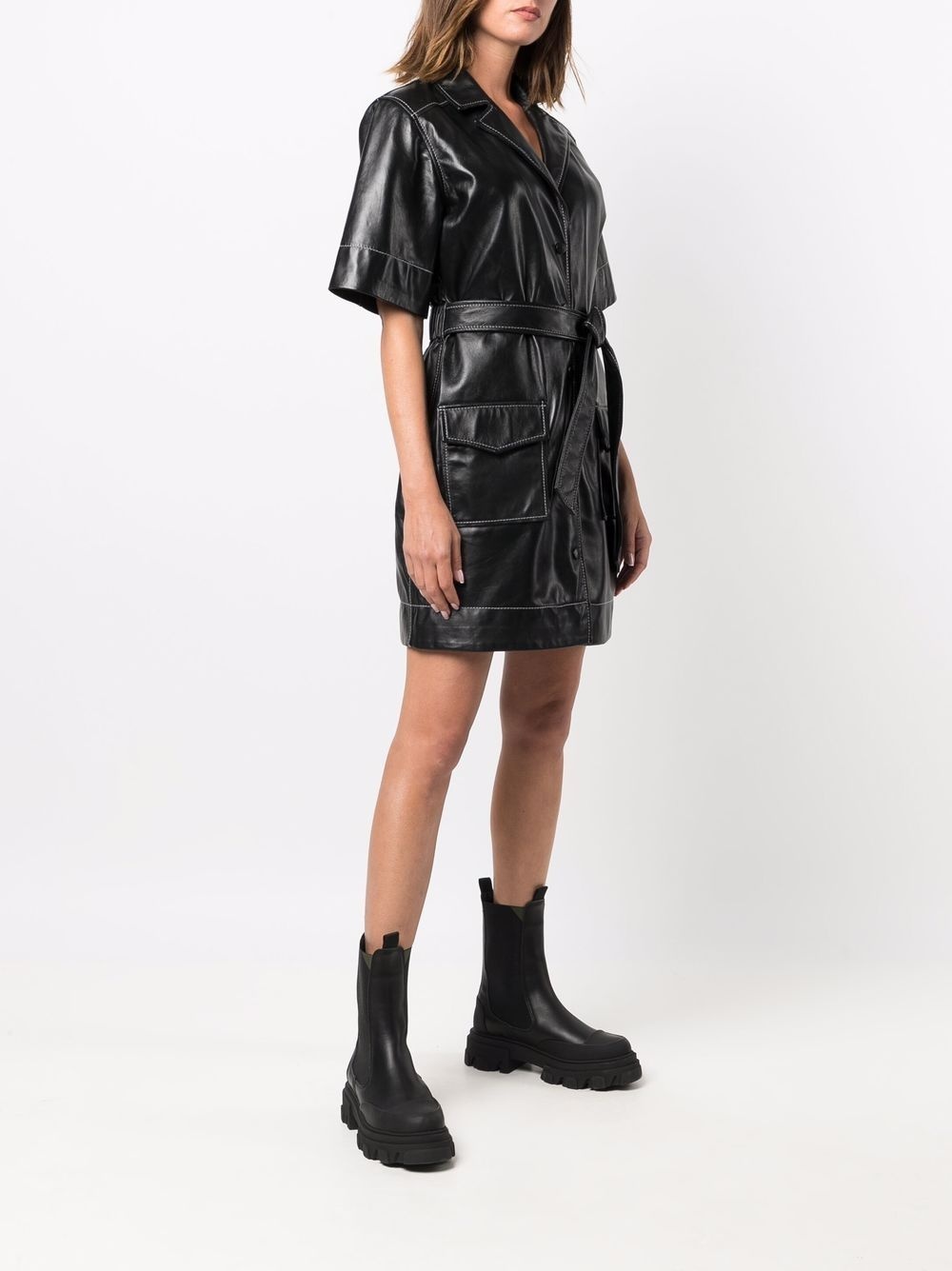 leather shirt minidress - 3