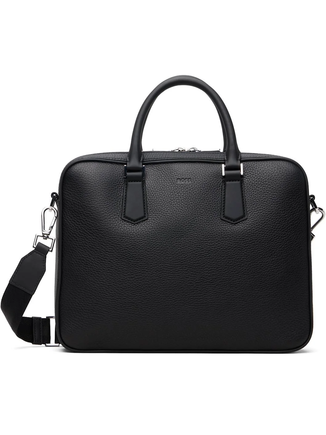 Black Leather Embossed-Logo Document Briefcase - 1