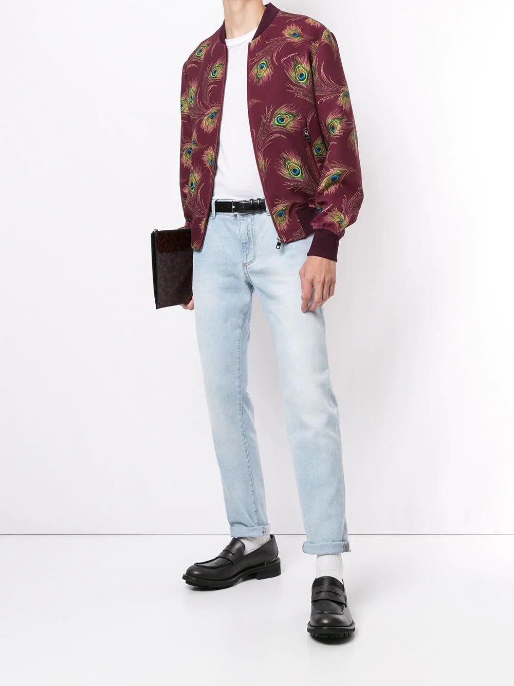 peacock feather print bomber jacket - 2