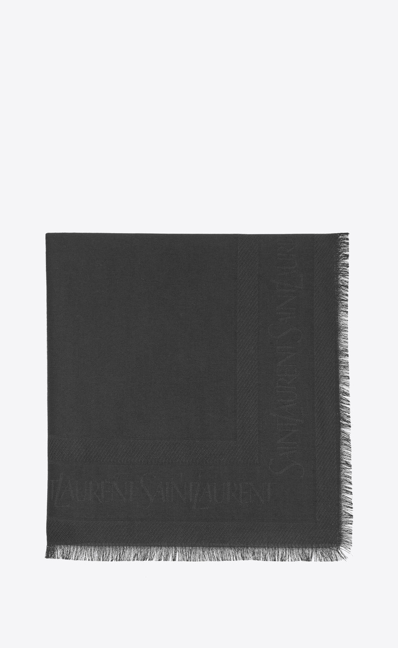 saint laurent large square scarf in wool and silk jacquard - 1