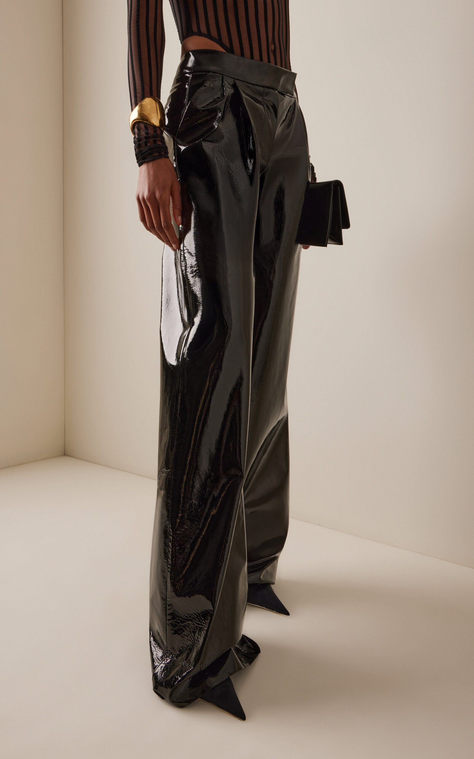 Leather wide Leg Pants black - 3