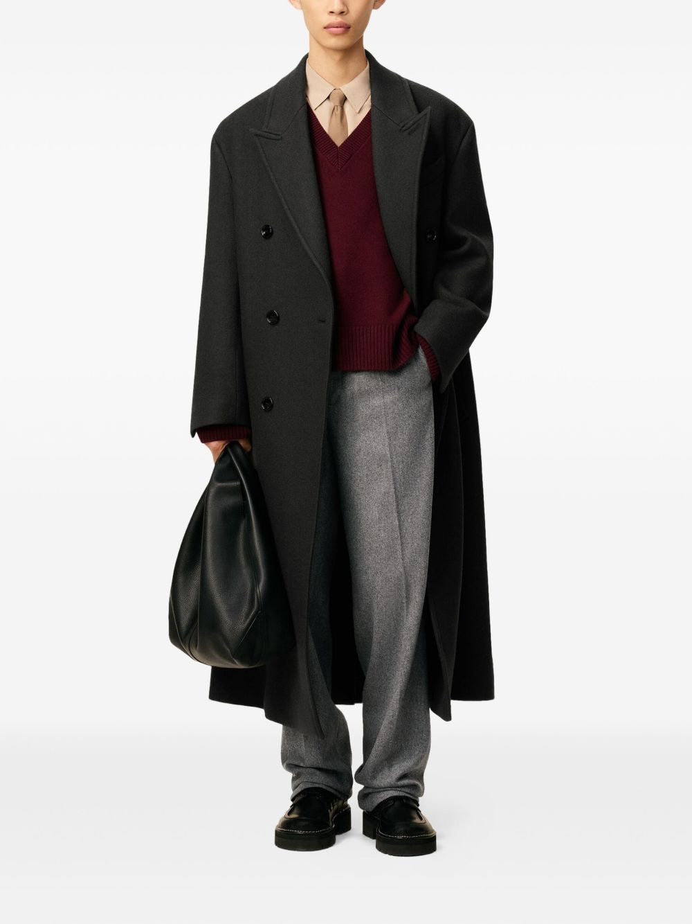 peak-lapel double-breasted coat - 2