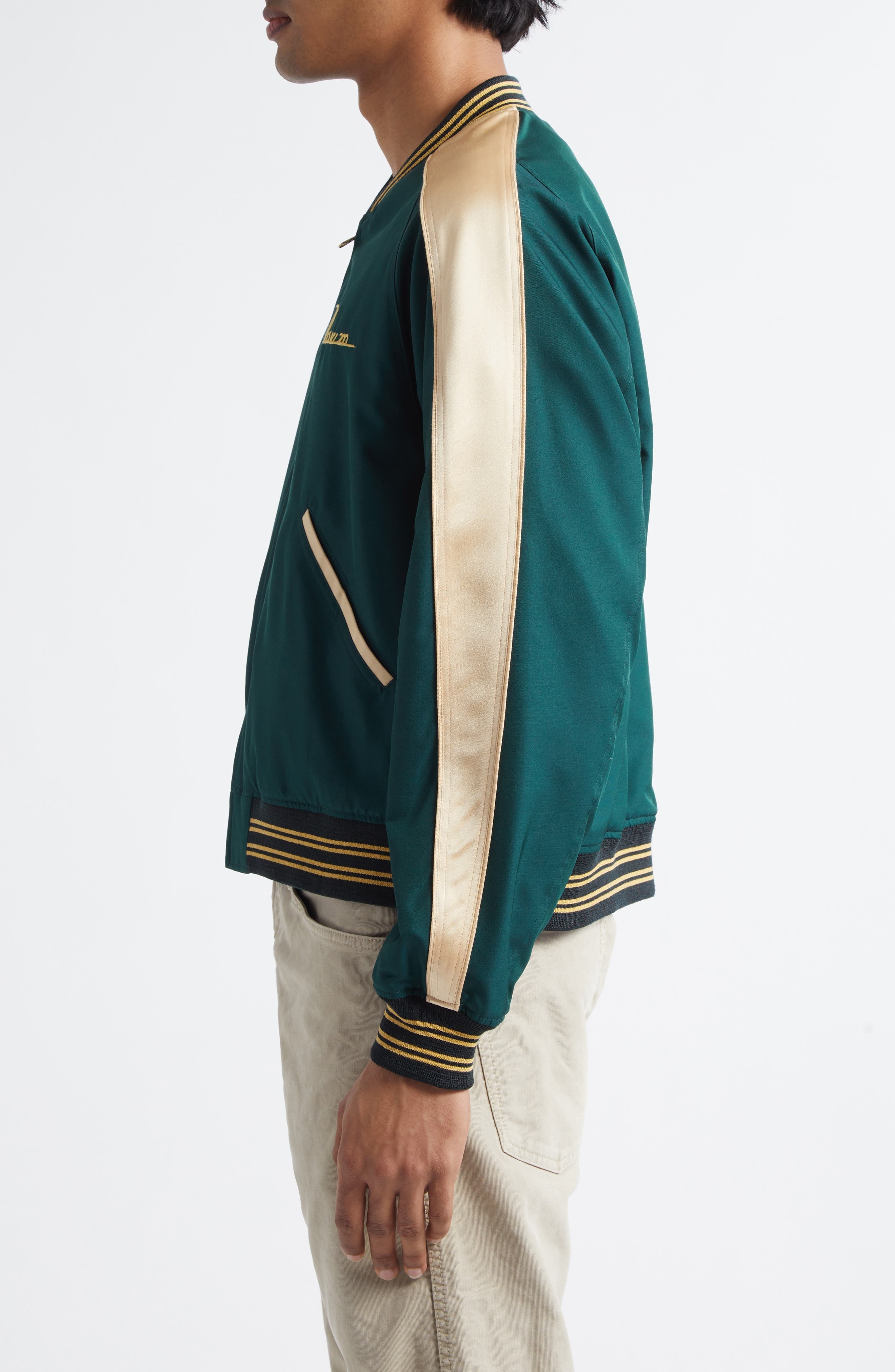 VISVIM Douglas Wool & Silk Team Jacket in Green at Nordstrom - 4