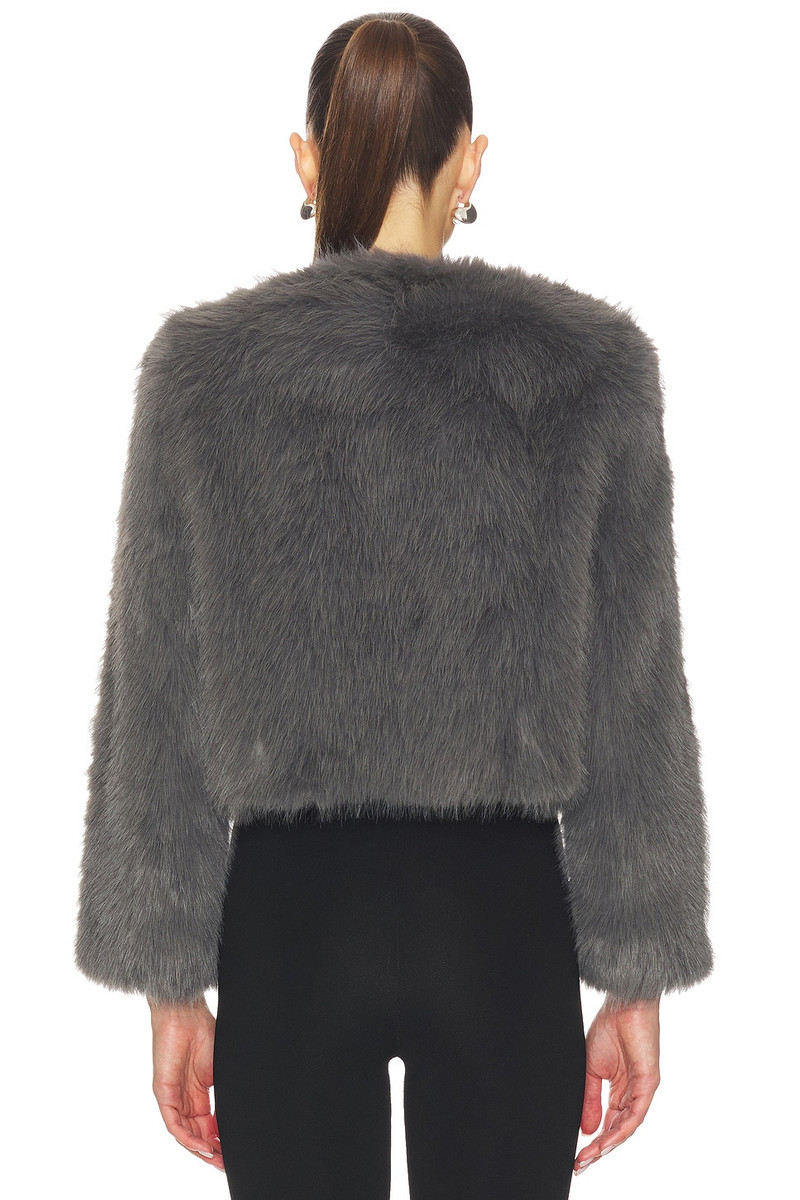 MISA Jordyn Cropped Faux Fur Jacket in Dark Grey outlook