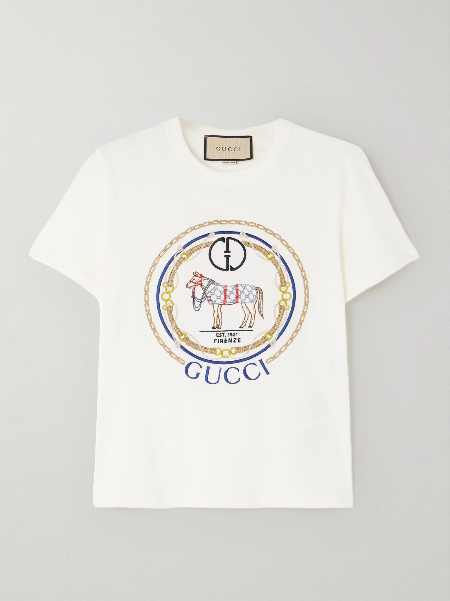 Embroidered cotton-jersey T-shirt White - 1