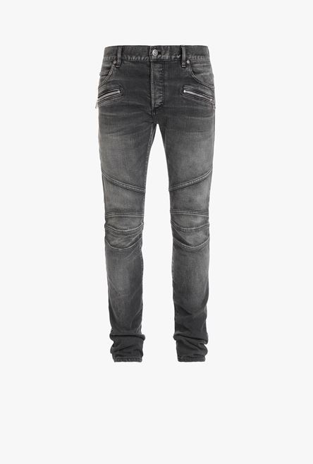 Slim-cut black cotton jeans - 1