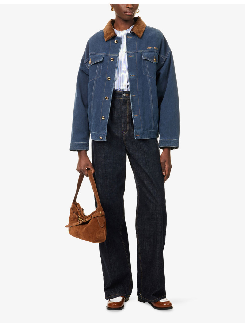 Miu Miu Embroidered-Logo Padded Denim Jacket outlook