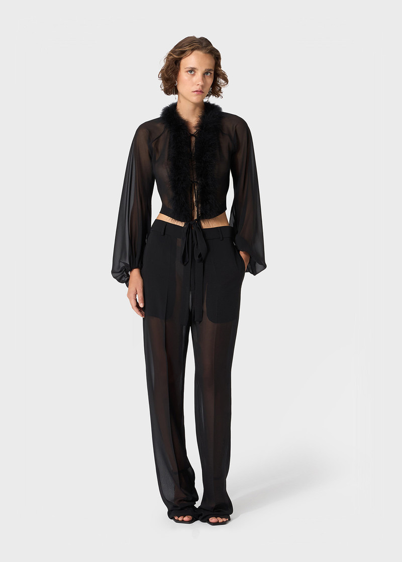 Blumarine GEORGETTE SHIRT WITH FEATHER-TRIMMED NECKLINE outlook