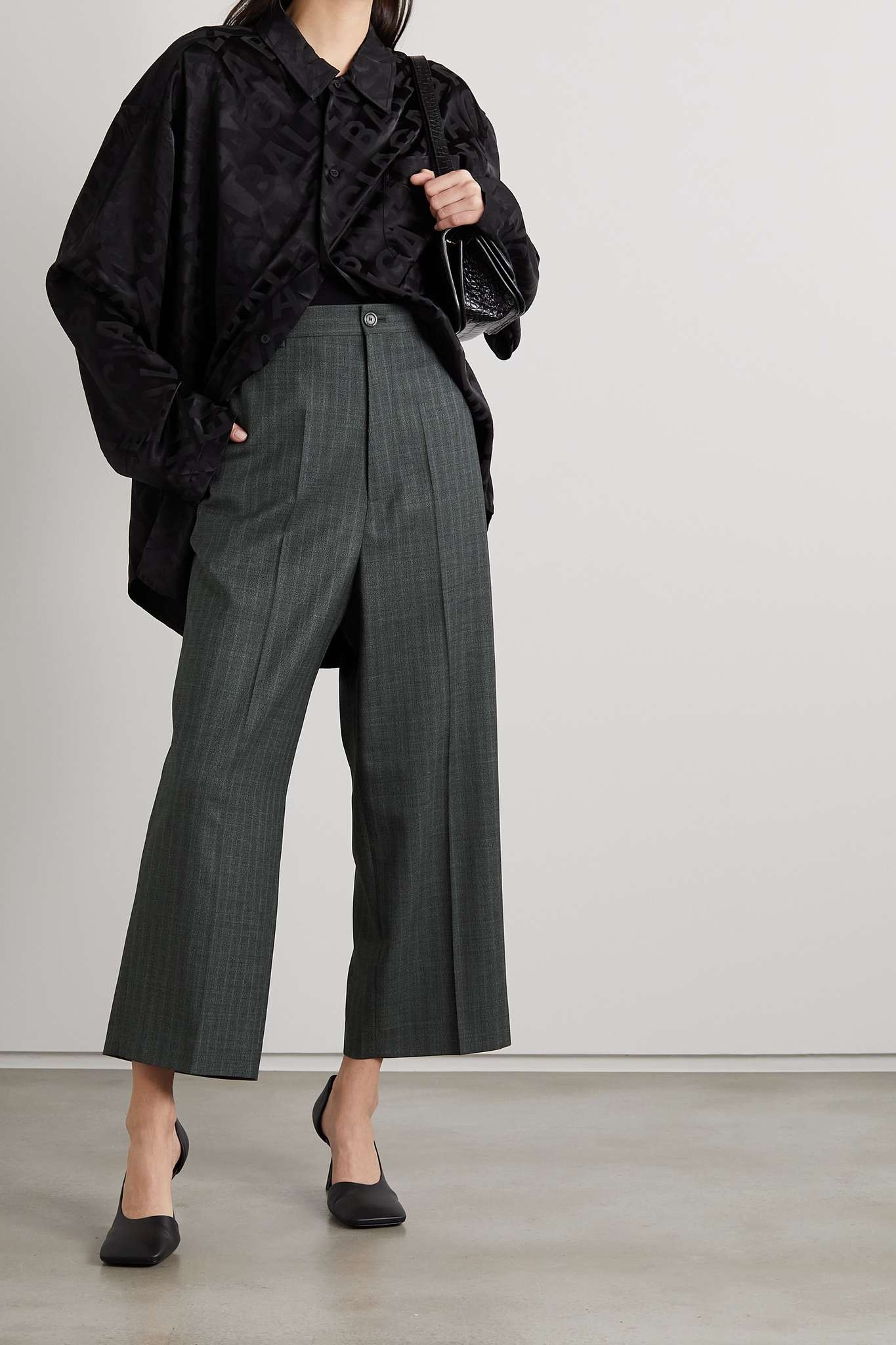 BALENCIAGA Cropped Prince of Wales checked wool straight-leg