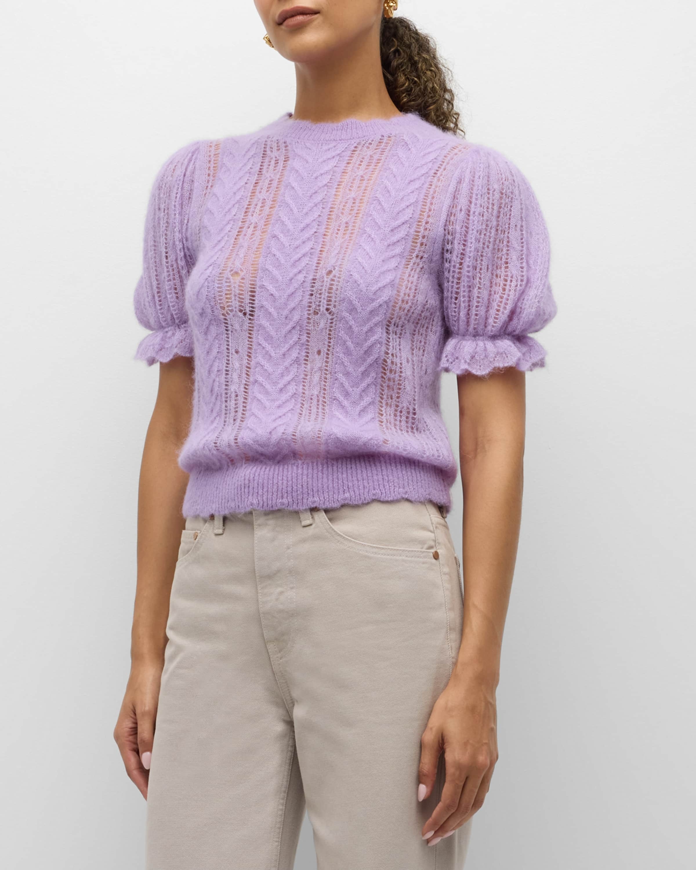 Mavis Openwork Knit Puff-Sleeve Top - 2