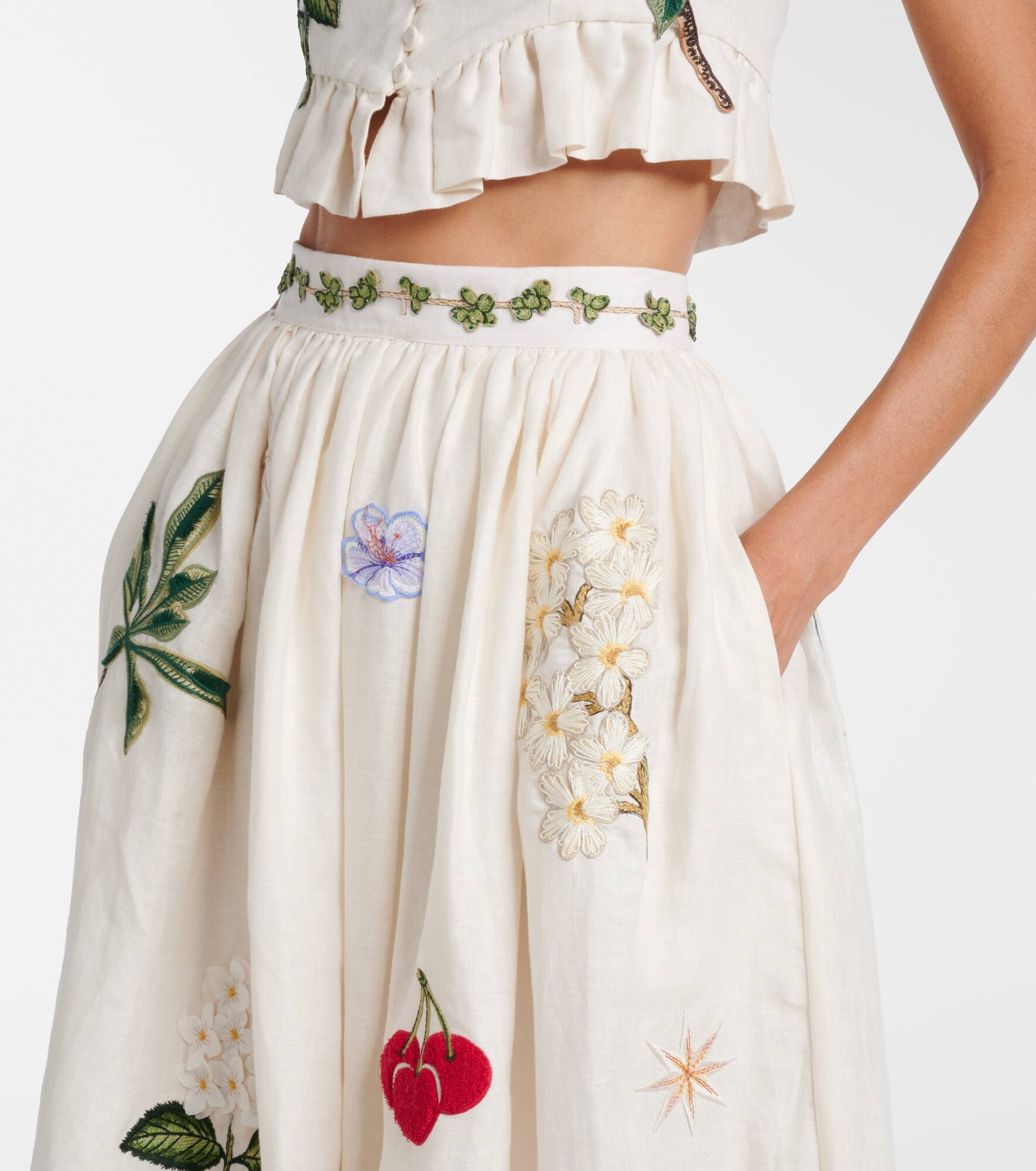 Tangelo embroidered linen maxi skirt - 4