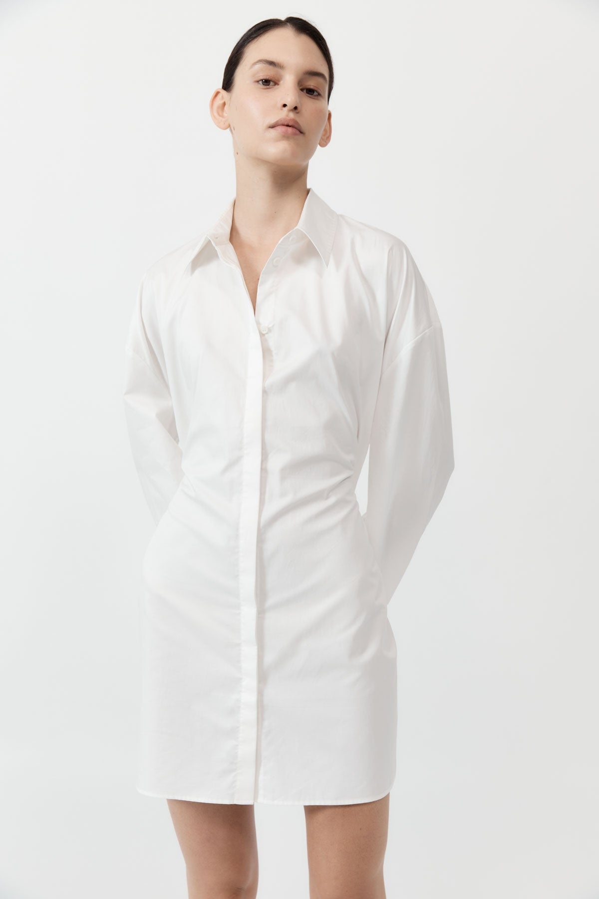 Cotton Oversized Shirt Dress - White - 3