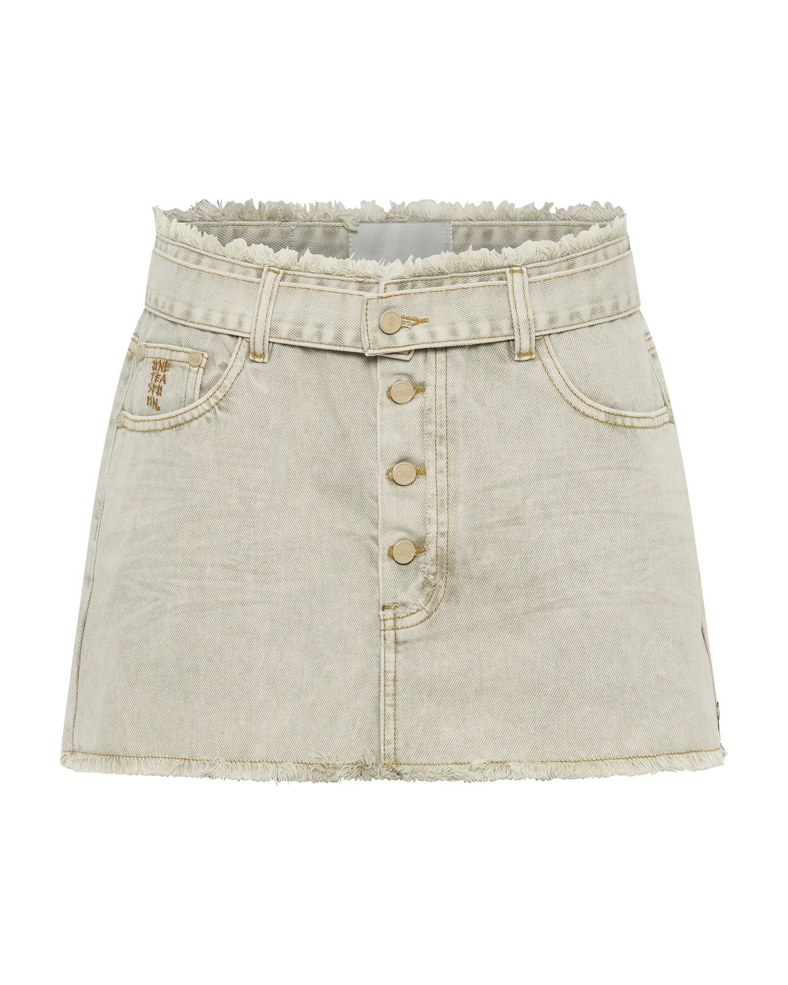 Max Belted Low Waist Denim Mini Skirt - Antique Khaki - 1