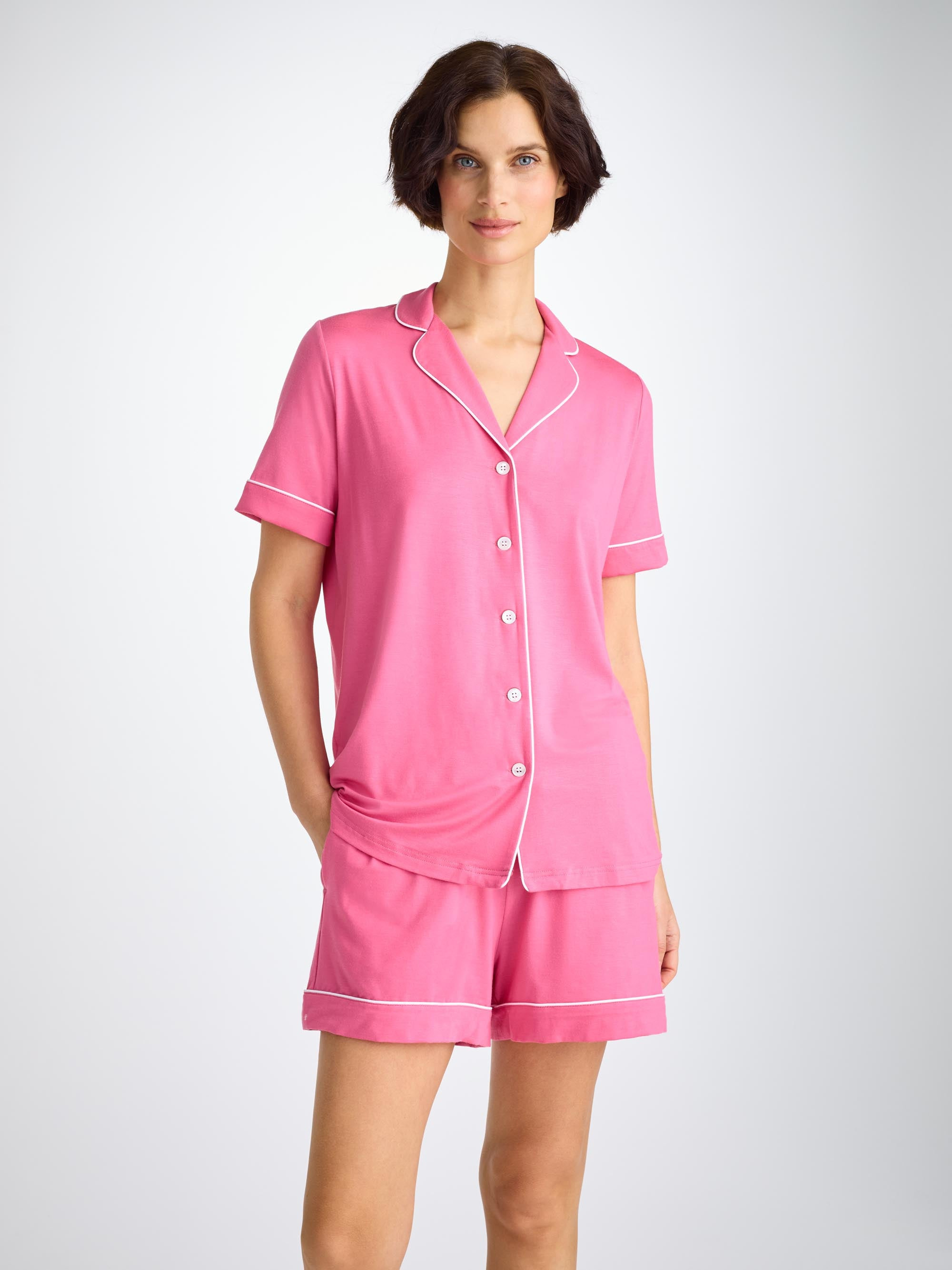 Women's Short Pajamas Lara Micro Modal Stretch Flamingo Pink - 3