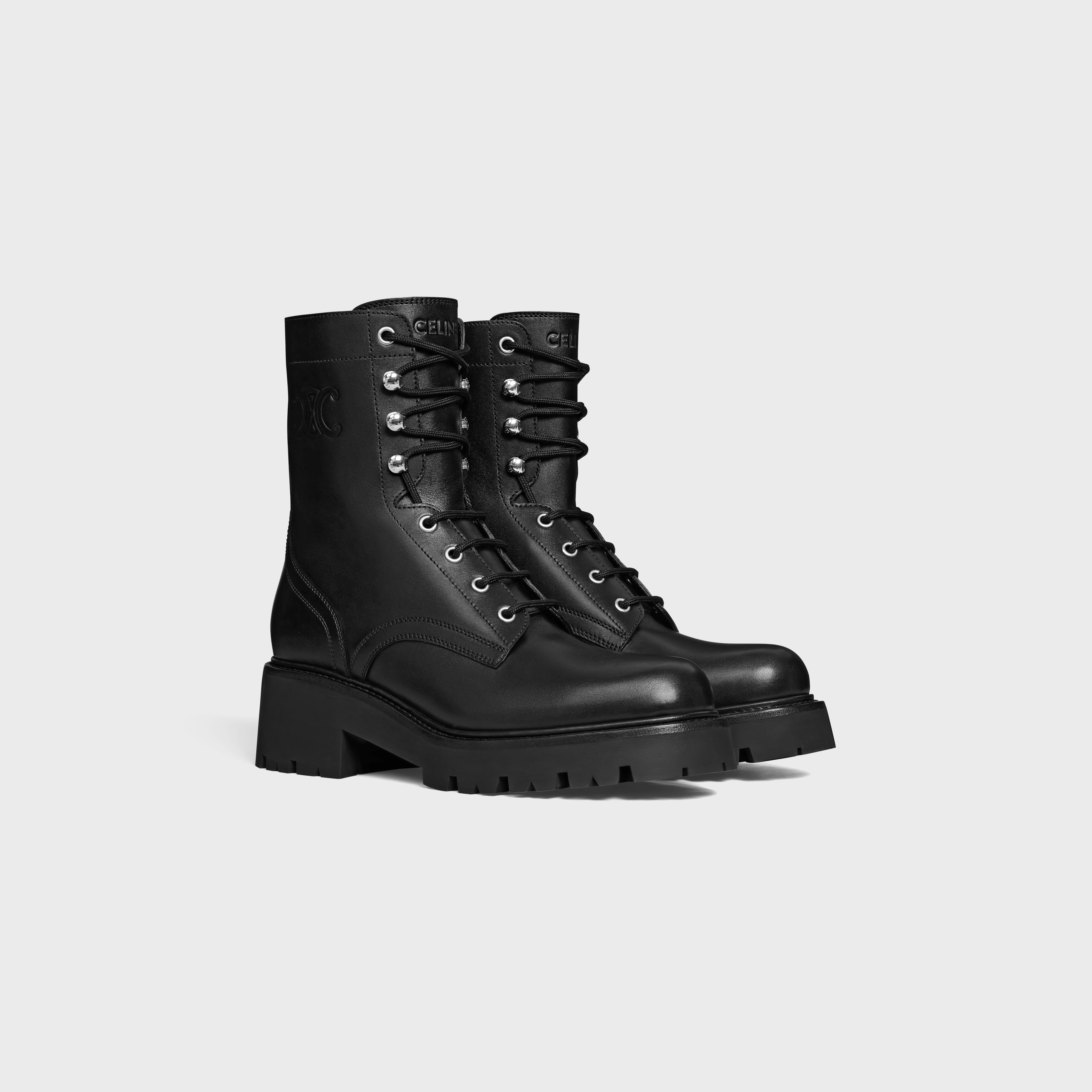 CELINE TRIOMPHE RANGERS MID LACE-UP BOOT in SHINY BULLSKIN