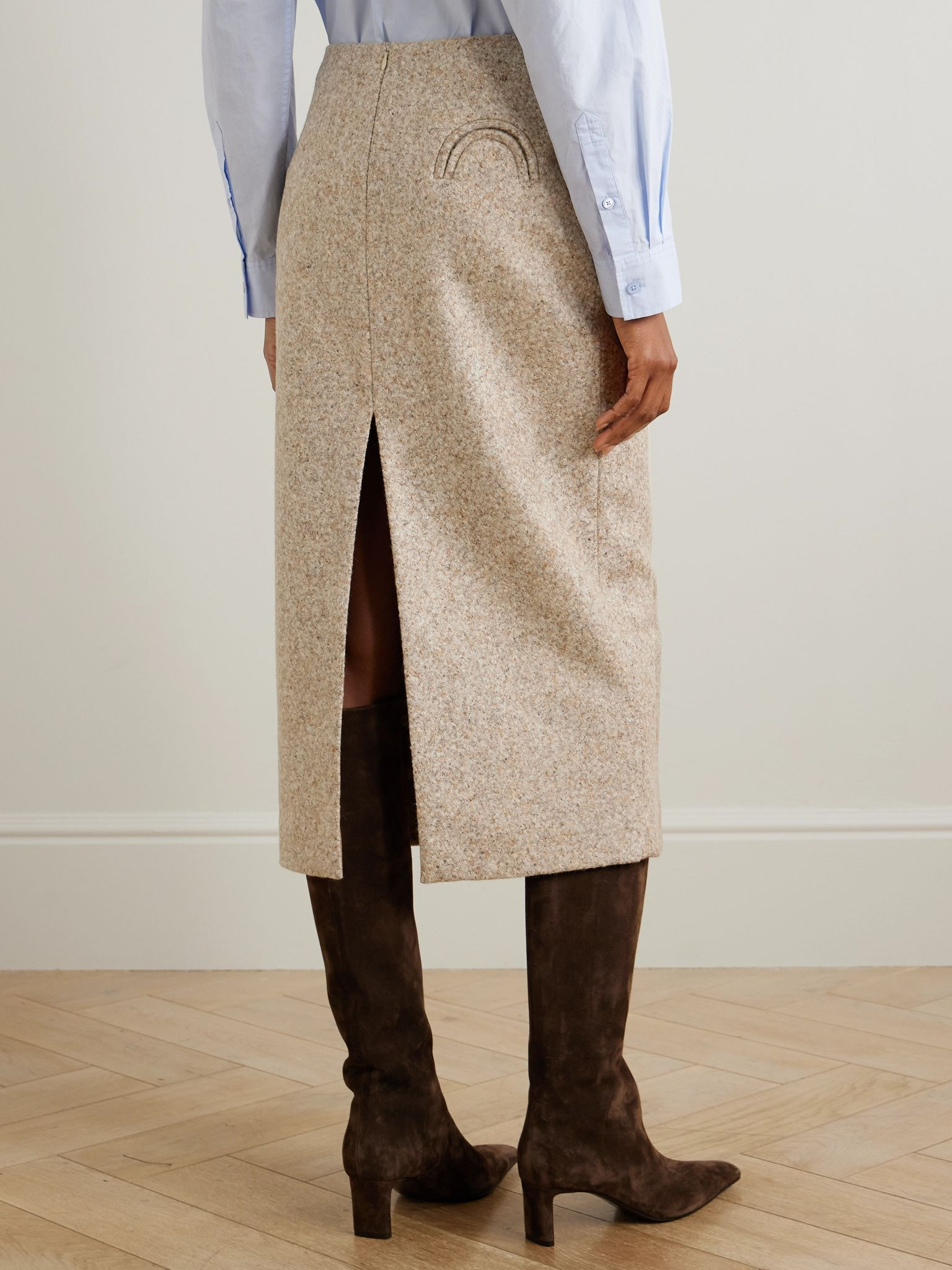 Sussex alpaca and wool-blend midi skirt Beige - 4