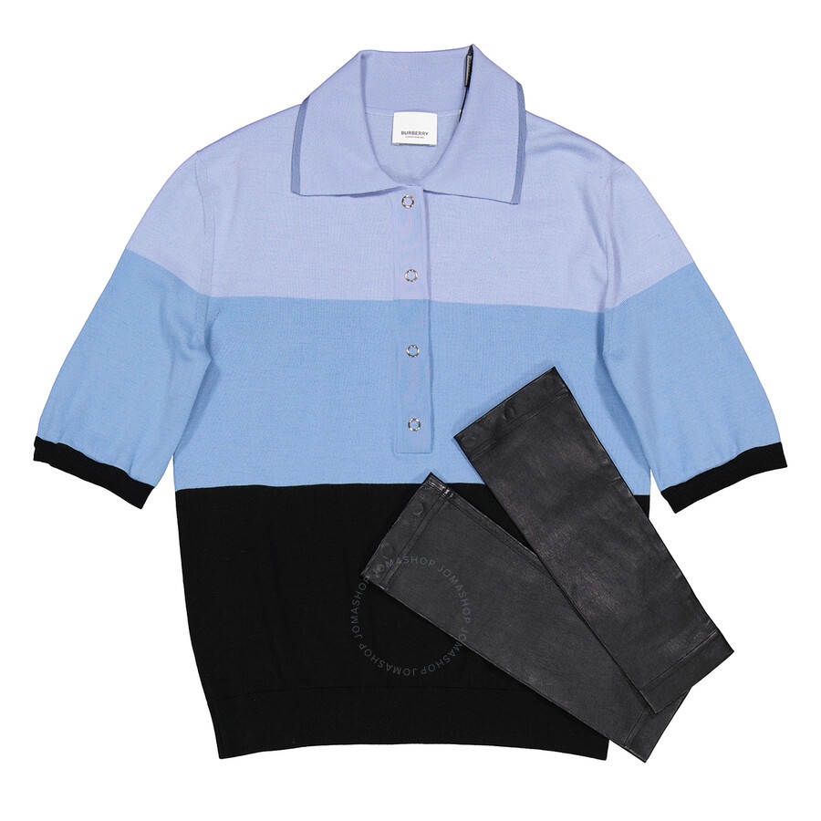 Burberry Ladies Blue Long Sleeve Polo Shirt - 8