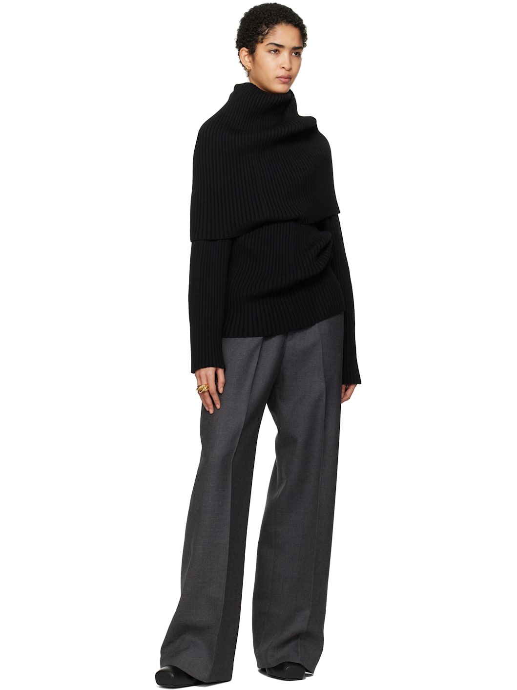 Black Covered Shoulders Turtleneck - 5